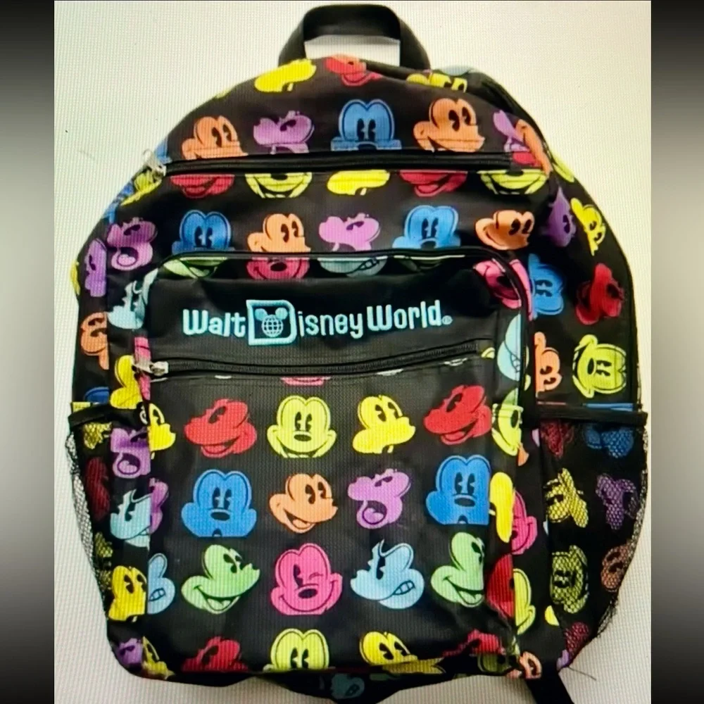 Walt Disney World Parks Lots Zip Of Pockets Mickey Mouse Backpack Full Size